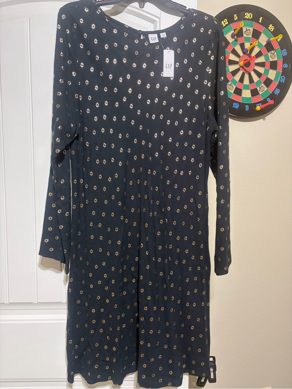 GAP Black Long Sleeve Top with Gold Foil Flower Accents